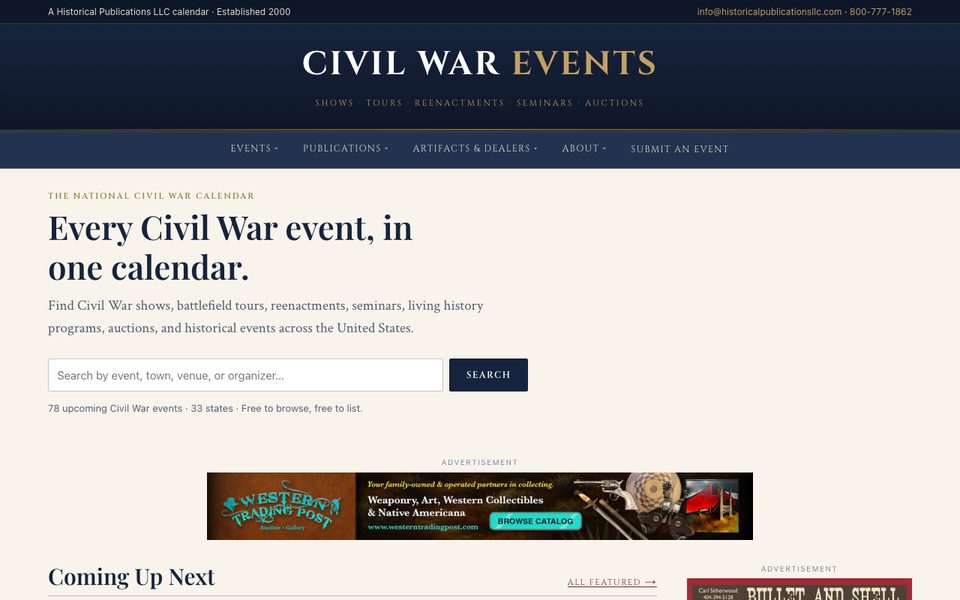 CivilWarEvents.com home page